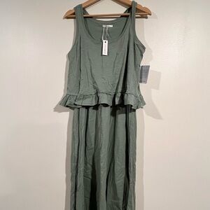 NWT Stitchdrop 100% Cotton Green Sleeveless Ruffle Maxi Dress